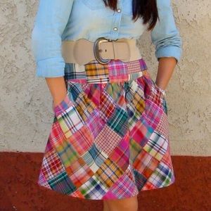 Cabi Madras Plaid A-Line Skirt